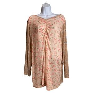 Lori Goldstein LOGO Layers Womens Floral Ruched Long Sleeve Tunic Top Sz 2X Boho